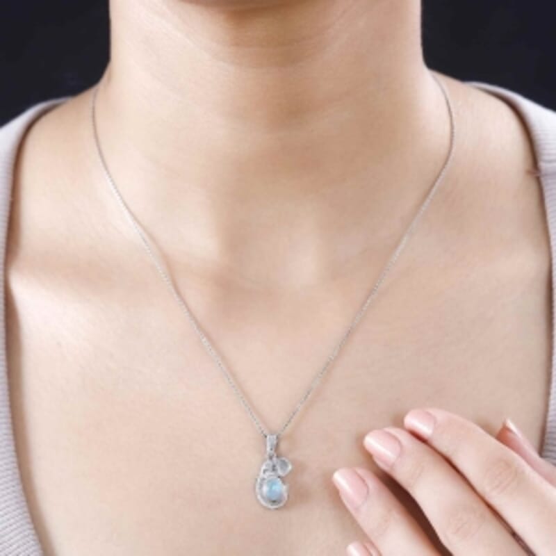 Ethiopian Welo Opal 0.50 ctw Fancy Pendant in Rhodium Over Sterling Silver