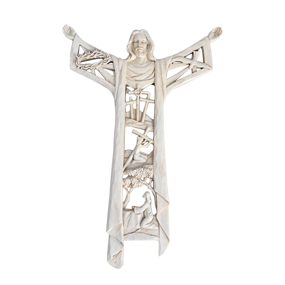 Decorative Jesus Christ Carved Wall Hanging Cross (10.2") image number 0