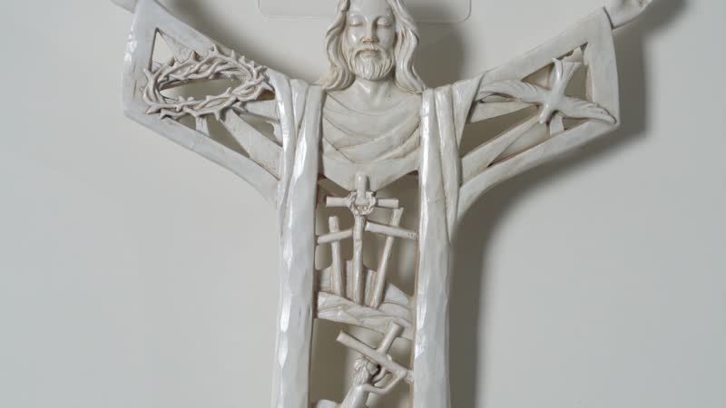 Decorative Jesus Christ Carved Wall Hanging Cross (10.2")