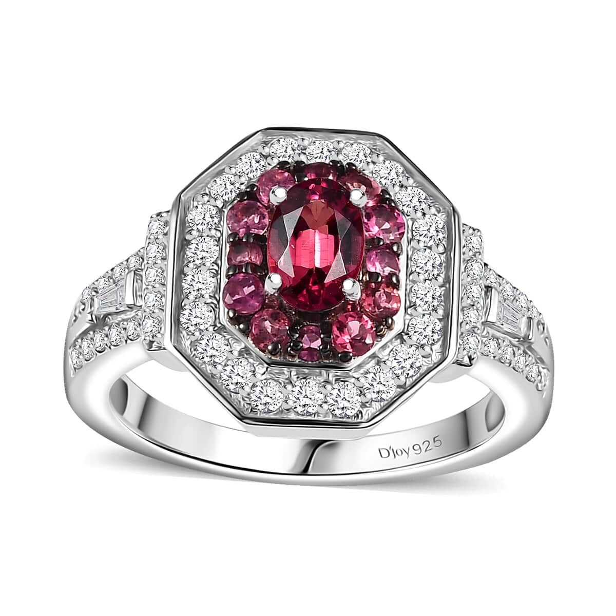 TLV Ofiki Rubellite, Moissanite Ring in Platinum Over Sterling Silver (Size 7.0) 1.40 ctw image number 0