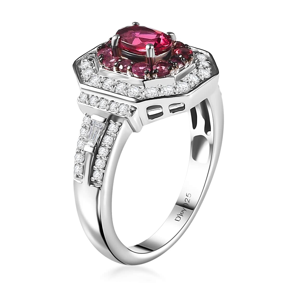 TLV Ofiki Rubellite, Moissanite Ring in Platinum Over Sterling Silver (Size 7.0) 1.40 ctw image number 3