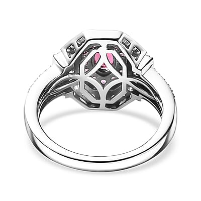 Ofiki Rubellite and Moissanite 1.40 ctw Ring in Platinum Over Sterling Silver (Size 7.0)