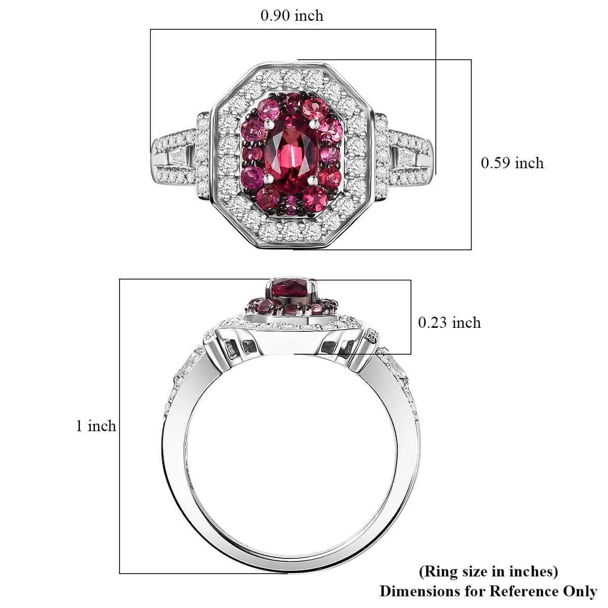 TLV Ofiki Rubellite, Moissanite Ring in Platinum Over Sterling Silver (Size 7.0) 1.40 ctw image number 5