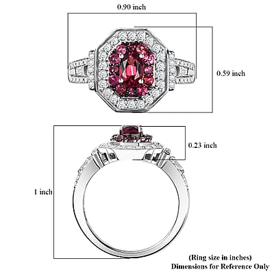 Ofiki Rubellite and Moissanite 1.40 ctw Ring in Platinum Over Sterling Silver (Size 7.0)
