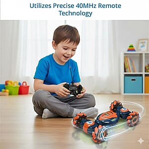 Orange 4 Wheel Light and Musical Stunt Car with Remote Control (25km/H Maximum Speed) (Charge for 2 Hours, 3.7V 500mAH Lithium Battery)