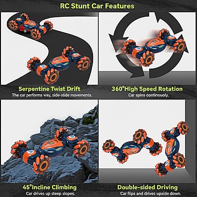 Orange 4 Wheel Light and Musical Stunt Car with Remote Control (25km/H Maximum Speed) (Charge for 2 Hours, 3.7V 500mAH Lithium Battery)