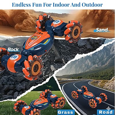 Orange 4 Wheel Light and Musical Stunt Car with Remote Control (25km/H Maximum Speed) (Charge for 2 Hours, 3.7V 500mAH Lithium Battery)