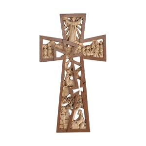 Decorative Jesus Christ Carved with Flowers Wall Hanging Cross