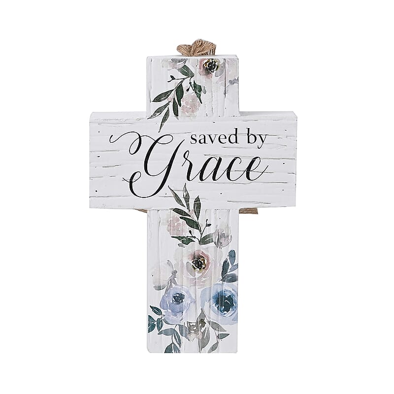 Wooden Cross Saved by Grace Hanging Ornament