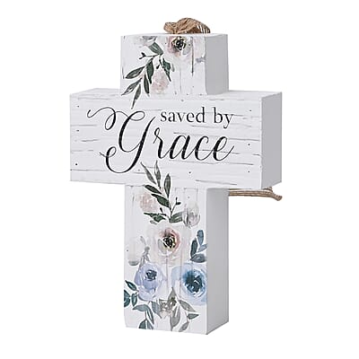 Wooden Cross Saved by Grace Hanging Ornament
