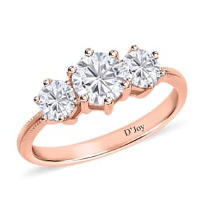 Moissanite 1.75 Ctw 3 Stone Ring in Vermeil Rose Gold Over Sterling Silver (Size 9.0)