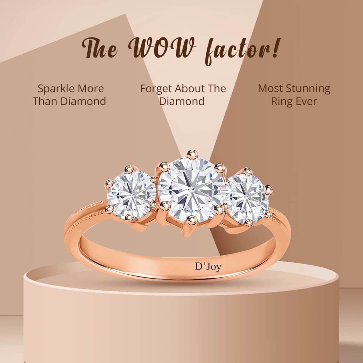 Moissanite 1.75 Ctw 3 Stone Ring in Vermeil Rose Gold Over Sterling Silver (Size 9.0) image number 4