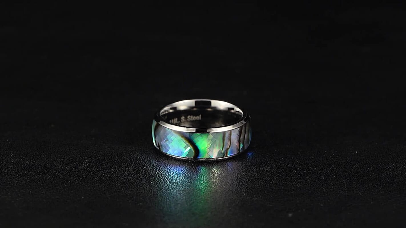 Abalone Shell Band Ring in ION Plated Black Stainless Steel (Size 6)