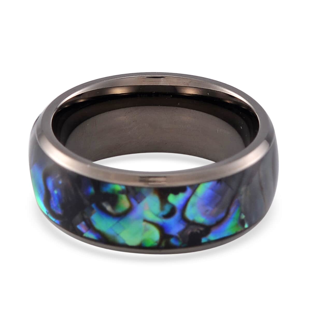 Abalone Shell Band Ring in ION Plated Black Stainless Steel (Size 6) image number 4