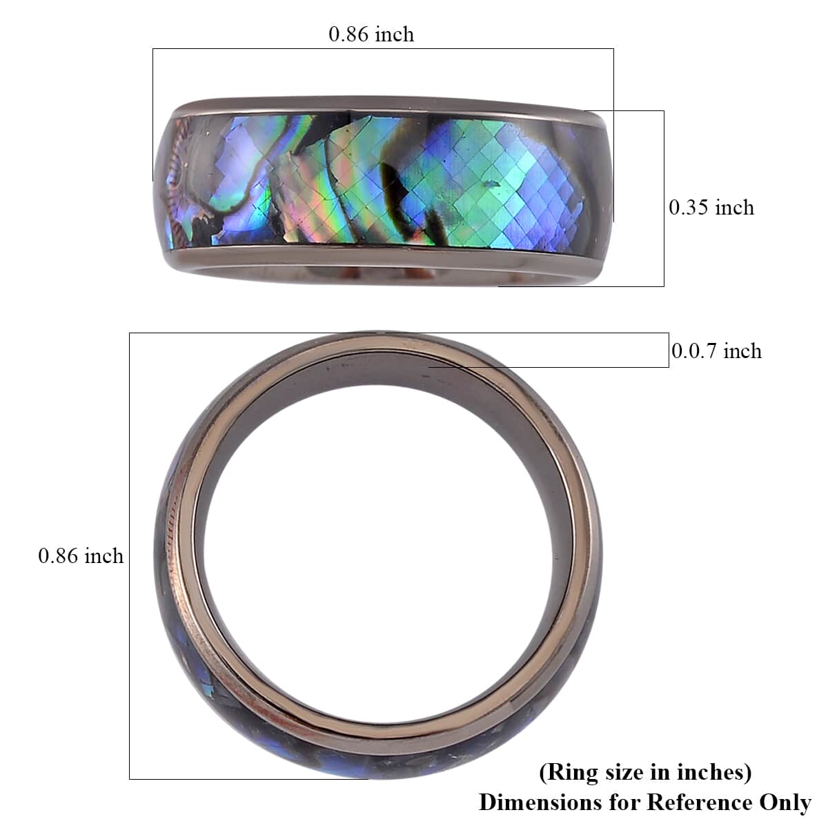 Abalone Shell Band Ring in ION Plated Black Stainless Steel (Size 6) image number 5