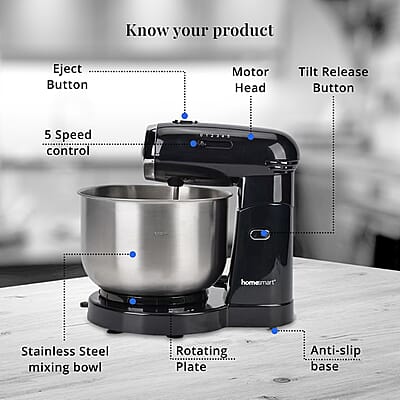 Homesmart Multi-purpose 3.5L Stand Mixer with 2pcs Beaters and 2pcs Hooks- Black