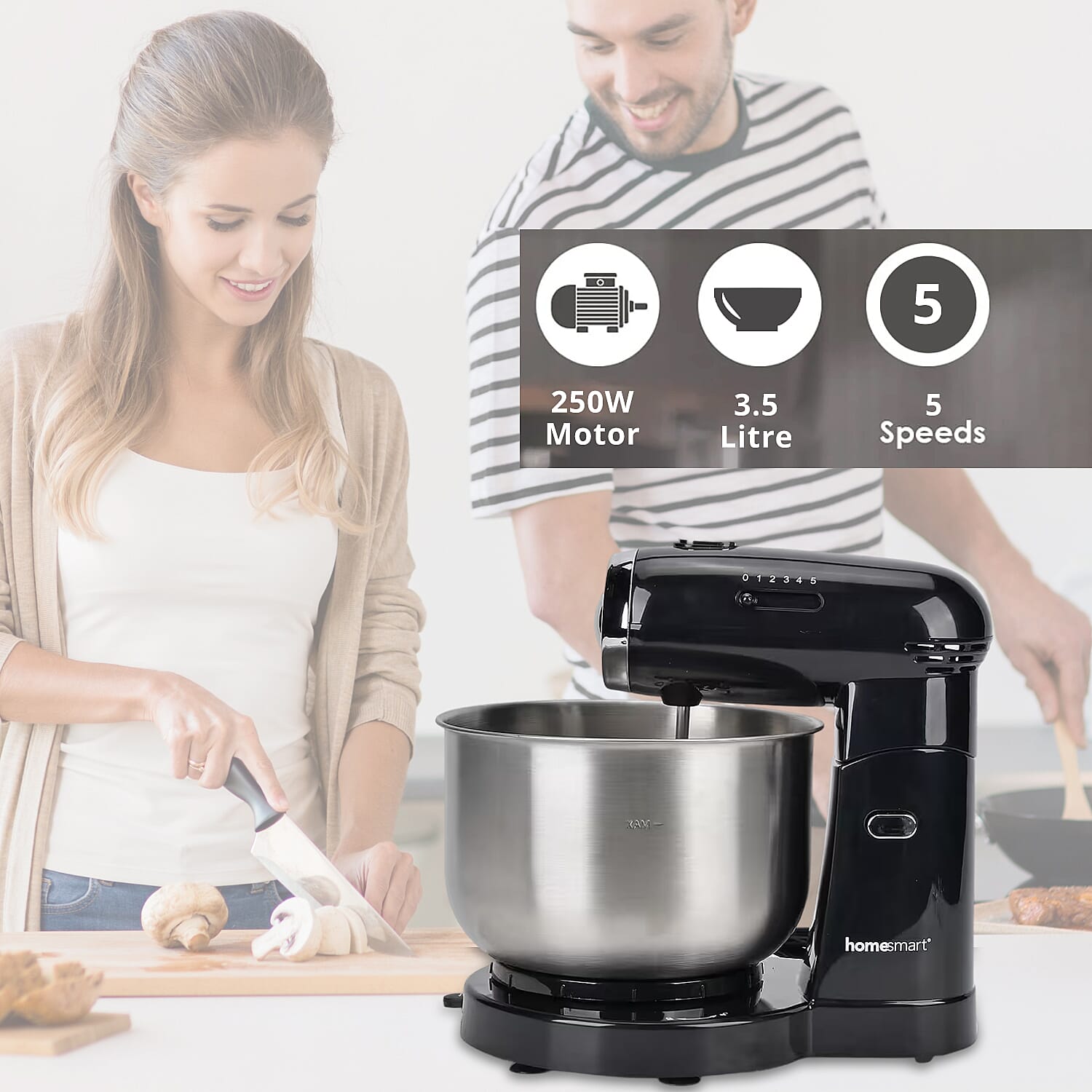 Homesmart Multi-purpose 3.5L Stand Mixer with 2pcs Beaters and 2pcs Hooks- Black