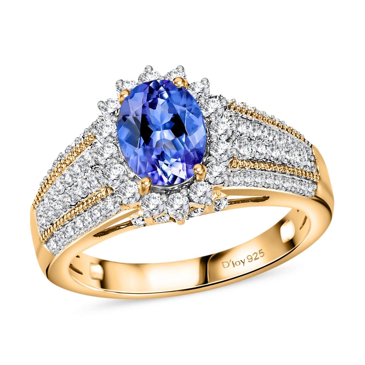 Tanzanite and White Zircon Sunburst Ring in Vermeil Yellow Gold Over Sterling Silver (Size 7.0) 2.25 ctw image number 0