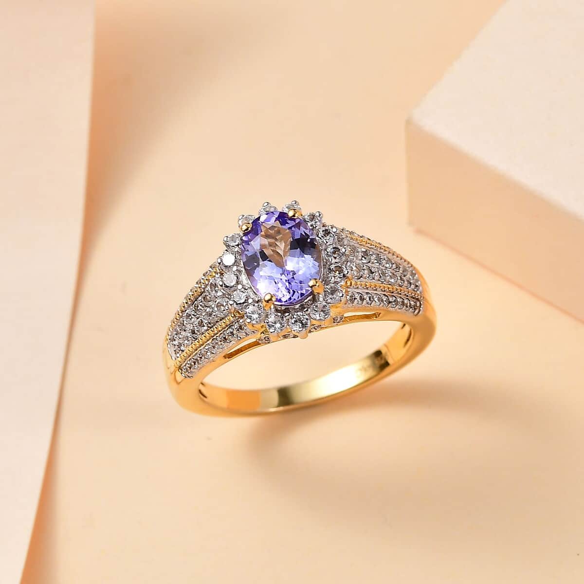 Tanzanite and White Zircon Sunburst Ring in Vermeil Yellow Gold Over Sterling Silver (Size 7.0) 2.25 ctw image number 1