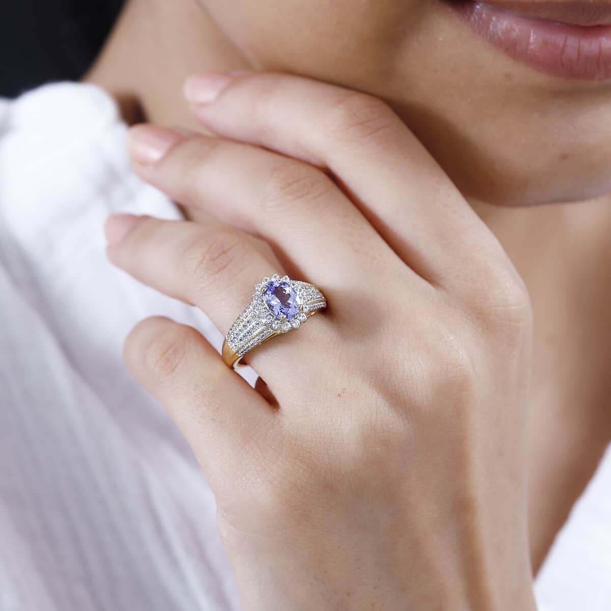 Tanzanite and White Zircon Sunburst Ring in Vermeil Yellow Gold Over Sterling Silver (Size 7.0) 2.25 ctw image number 2