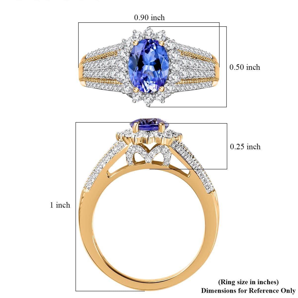 Tanzanite and White Zircon Sunburst Ring in Vermeil Yellow Gold Over Sterling Silver (Size 7.0) 2.25 ctw image number 5