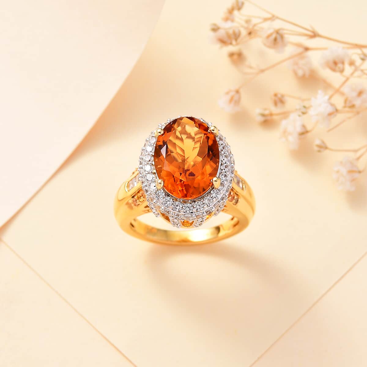 Santa Ana Madeira Citrine and Multi Gemstone 7.00 ctw Ring in 14K Vermeil Yellow Gold Over Sterling Silver (Size 7.0) image number 1