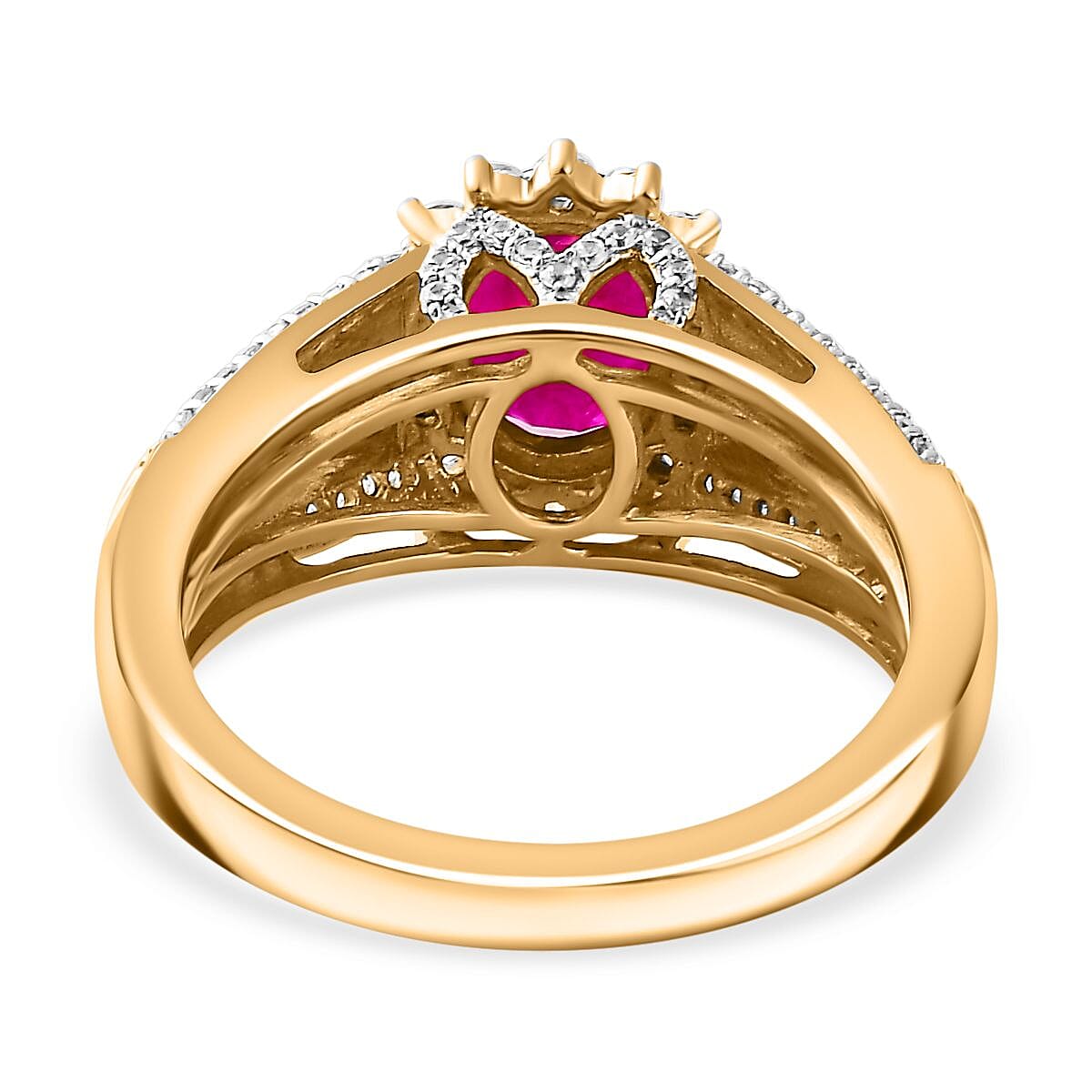 Montepuez Ruby and White Zircon Sunburst Ring in Vermeil Yellow Gold Over Sterling Silver (Size 7.0) 2.85 ctw image number 4