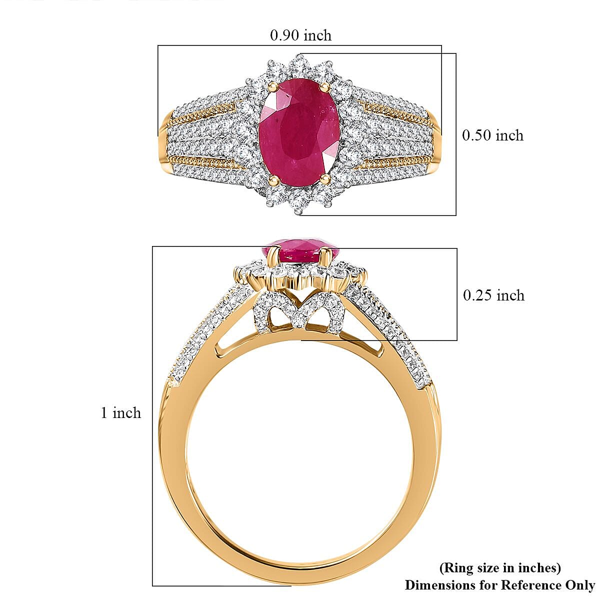 Montepuez Ruby and White Zircon Sunburst Ring in Vermeil Yellow Gold Over Sterling Silver (Size 7.0) 2.85 ctw image number 5