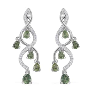 Andranomaro Green Apatite and White Zircon Dropping Vine Earrings in Rhodium Over Sterling Silver 2.50 ctw