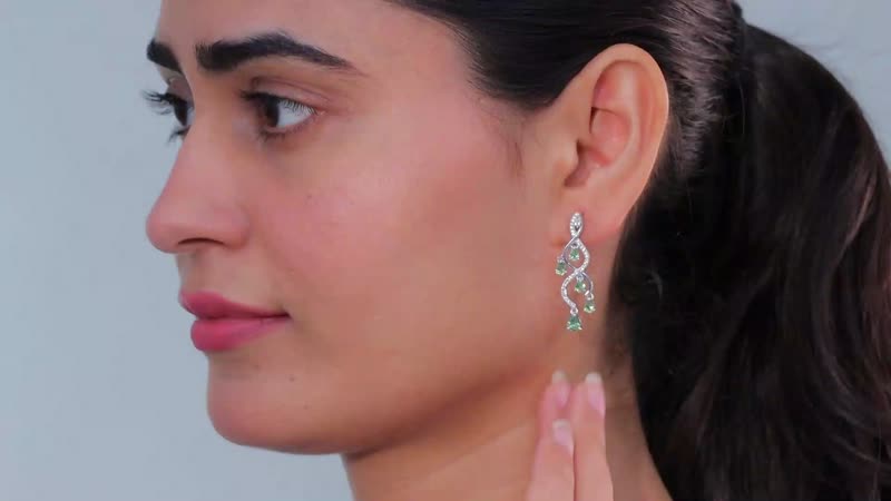 Andranomaro Green Apatite and White Zircon Dropping Vine Earrings in Rhodium Over Sterling Silver 2.50 ctw