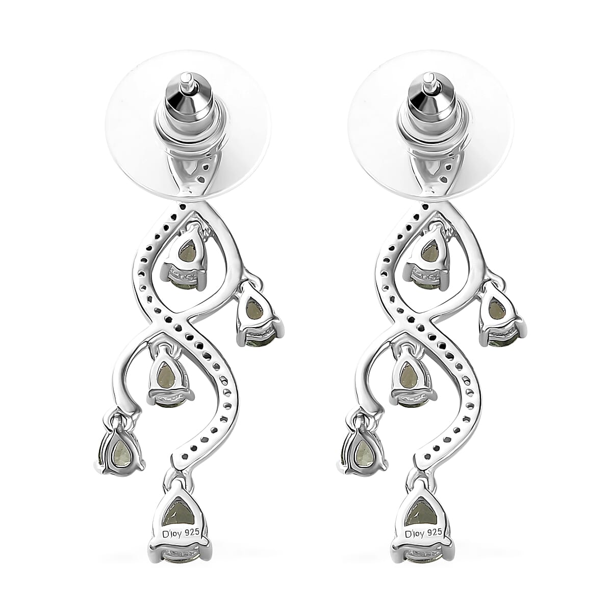 Andranomaro Green Apatite and White Zircon Dropping Vine Earrings in Rhodium Over Sterling Silver 2.50 ctw