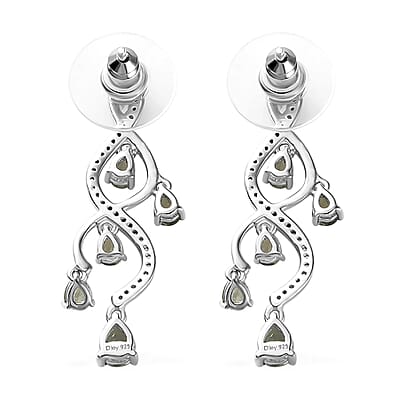 Andranomaro Green Apatite and White Zircon Dropping Vine Earrings in Rhodium Over Sterling Silver 2.50 ctw