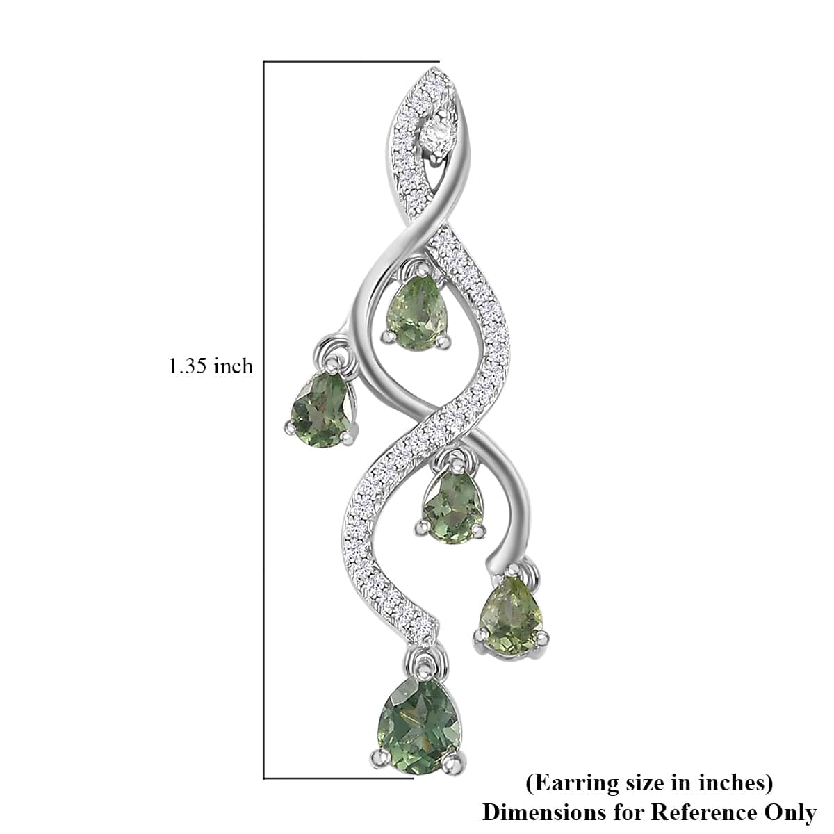 Andranomaro Green Apatite and White Zircon Dropping Vine Earrings in Rhodium Over Sterling Silver 2.50 ctw image number 4