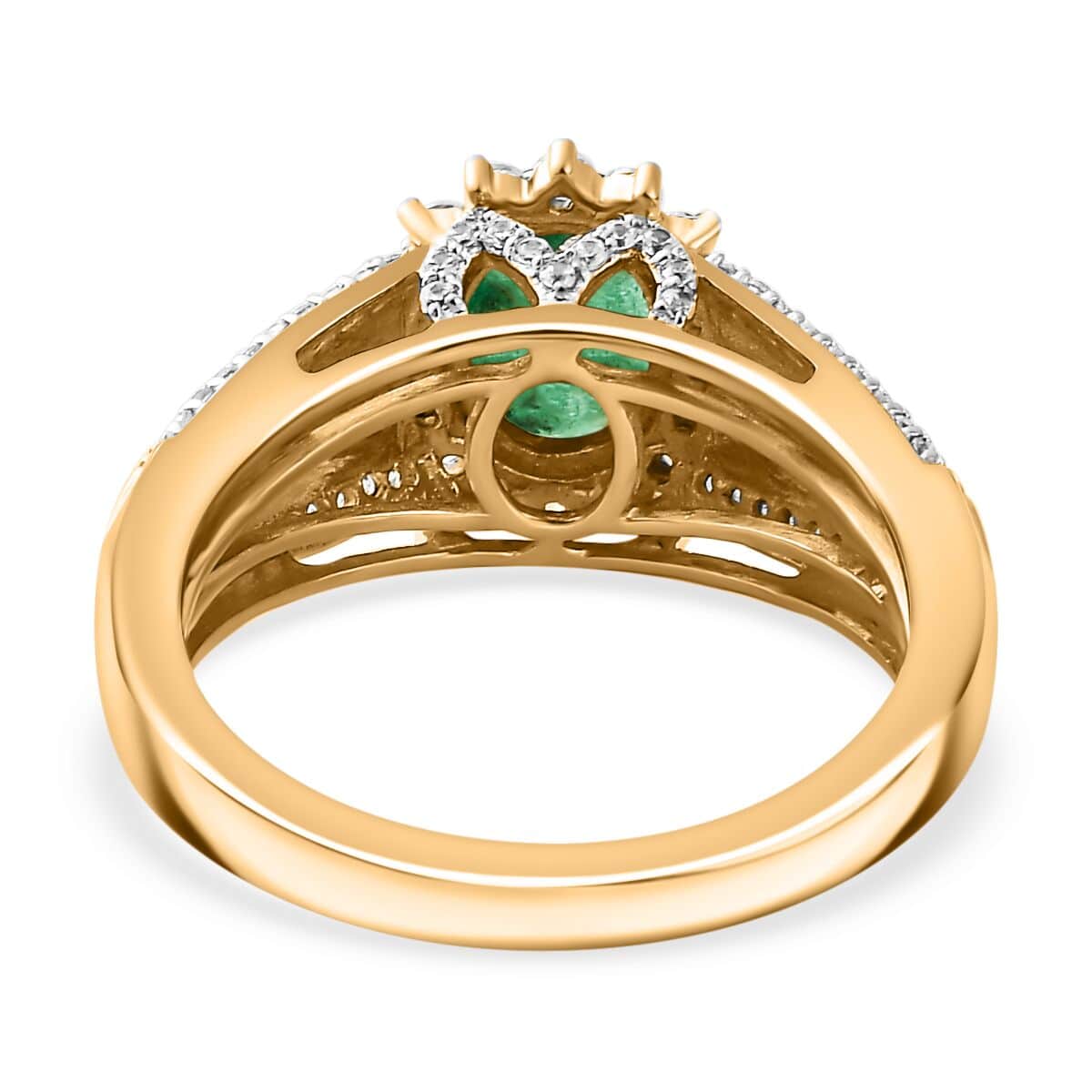 Kagem Zambian Emerald and White Zircon Sunburst Ring in Vermeil Yellow Gold Over Sterling Silver (Size 7.0) 2.20 ctw image number 4