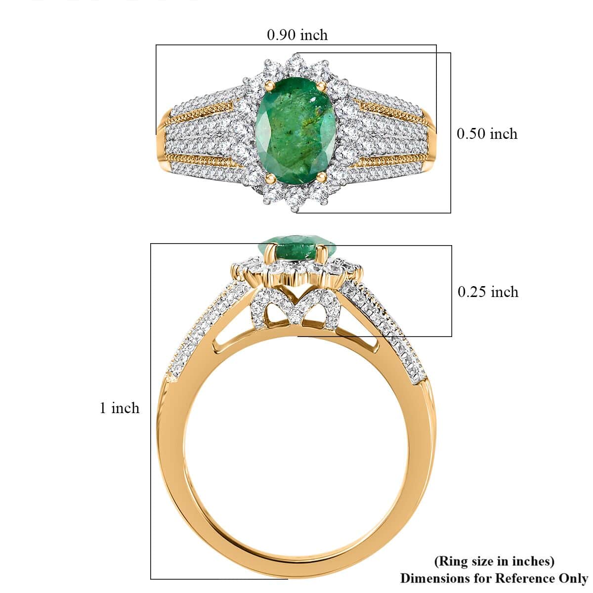 Kagem Zambian Emerald and White Zircon Sunburst Ring in Vermeil Yellow Gold Over Sterling Silver (Size 7.0) 2.20 ctw image number 5