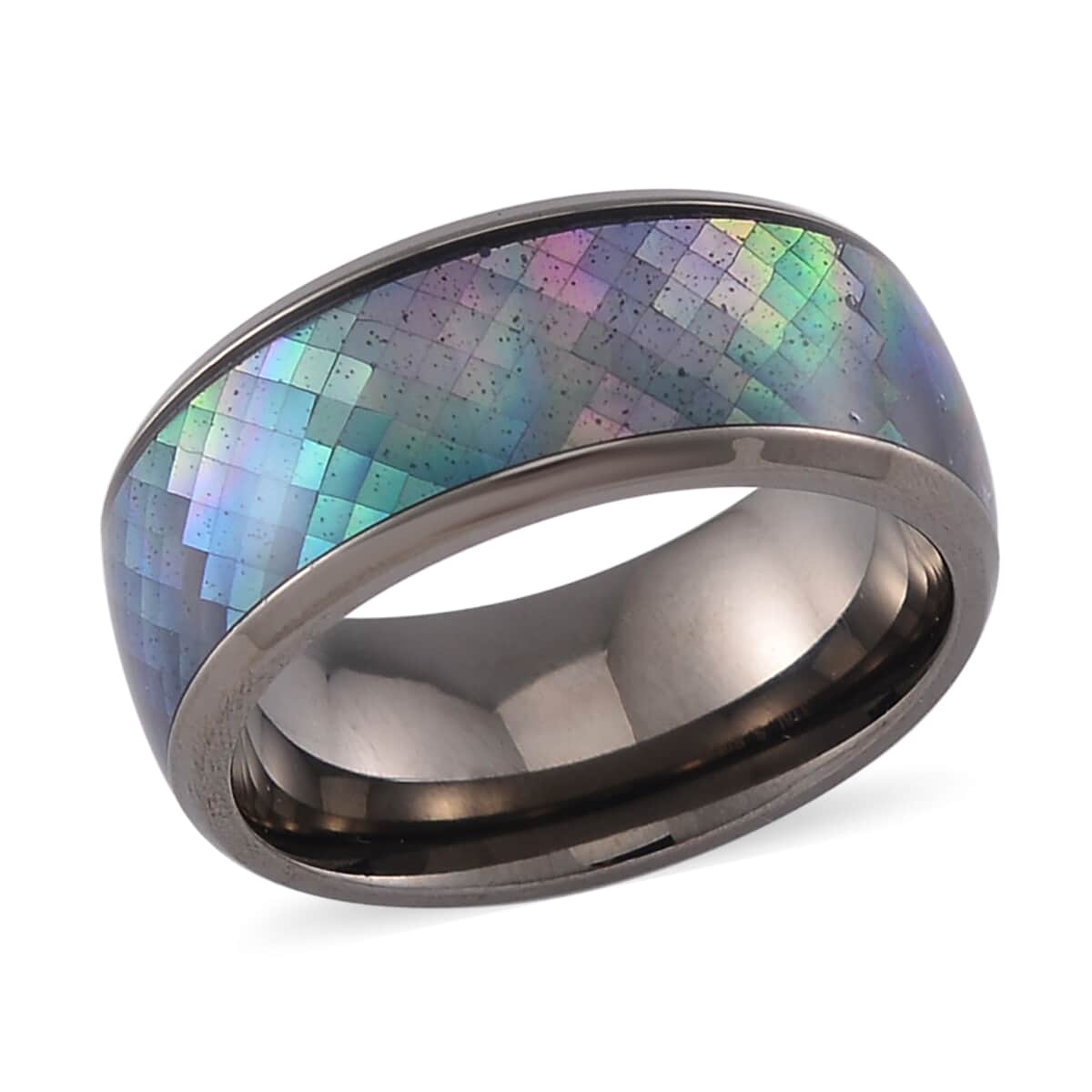 Black Mother of Pearl Band Ring in Stainless Steel (Size 6.0) image number 0