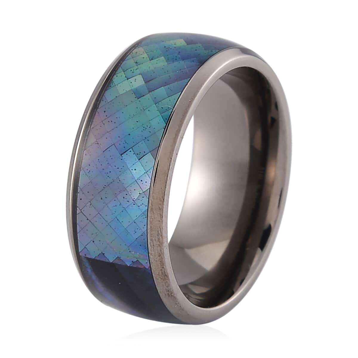 Black Mother of Pearl Band Ring in Stainless Steel (Size 6.0) image number 3