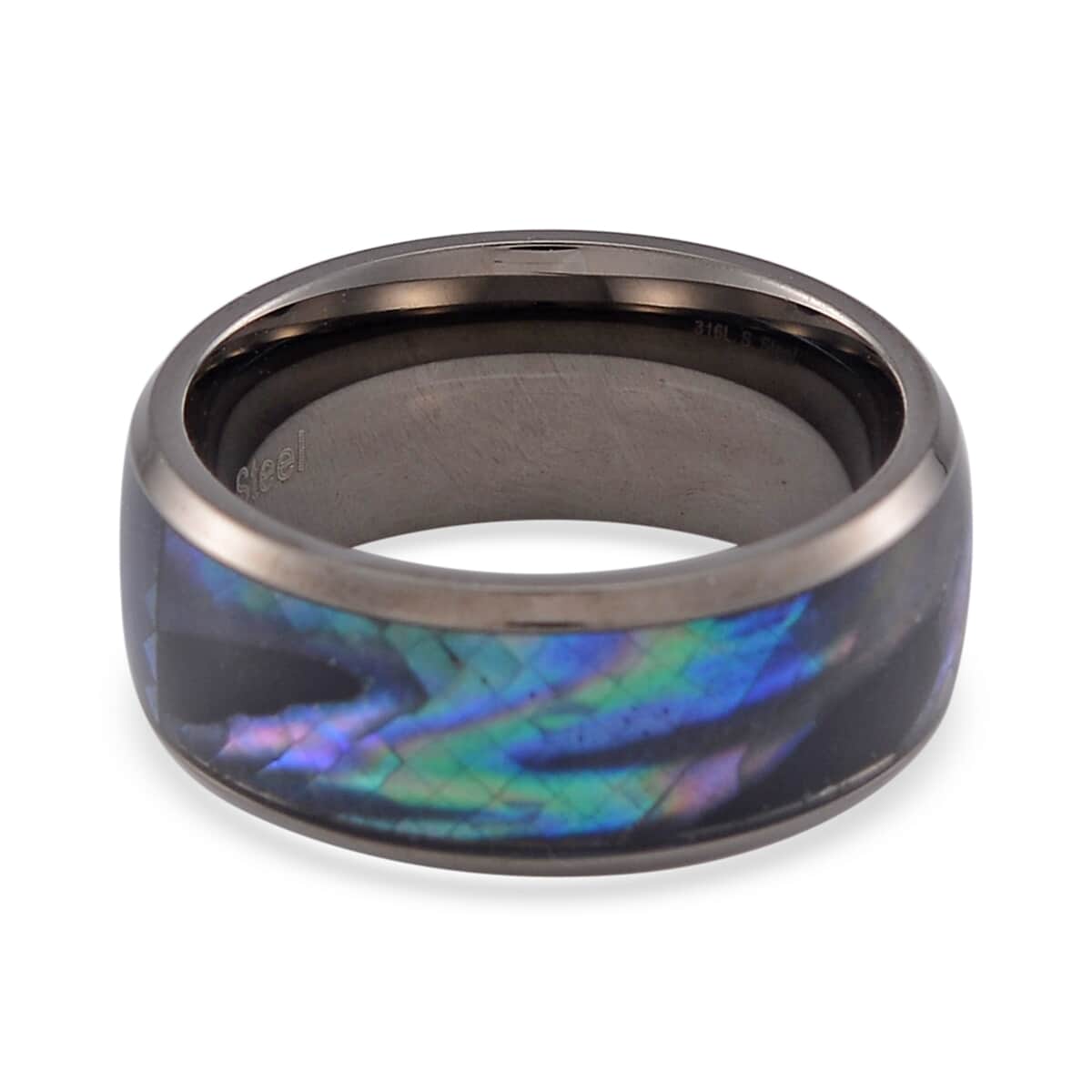 Black Mother of Pearl Band Ring in Stainless Steel (Size 6.0) image number 4