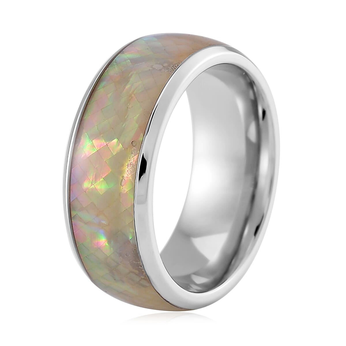 White Mother of Pearl Band Ring in Stainless Steel (Size 9.0) image number 3
