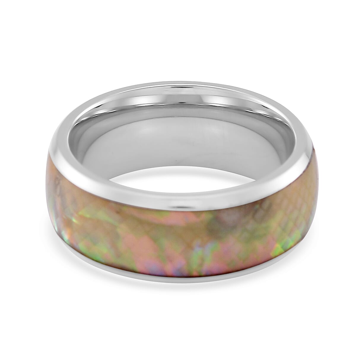 White Mother of Pearl Band Ring in Stainless Steel (Size 9.0) image number 4