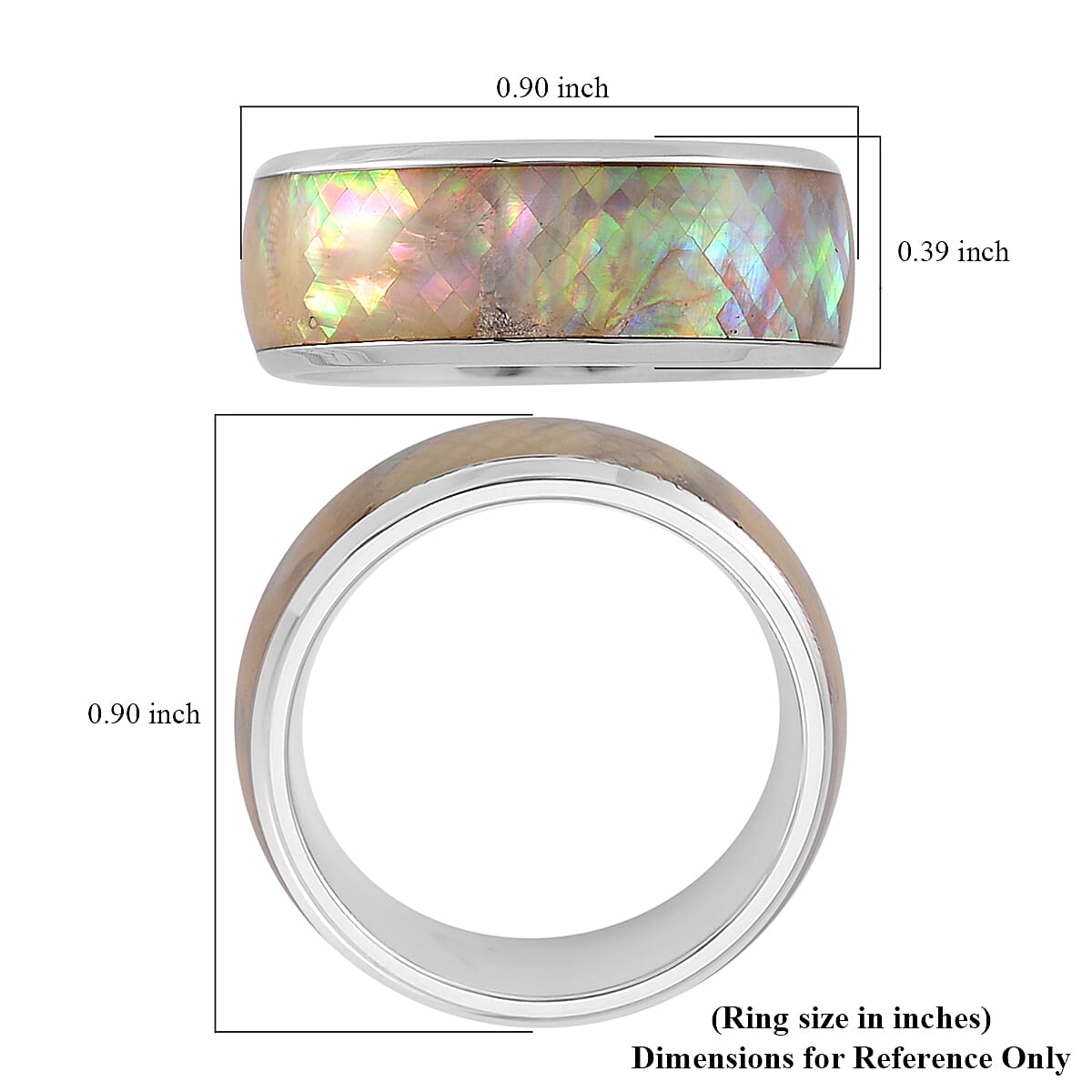 White Mother of Pearl Band Ring in Stainless Steel (Size 9.0) image number 5