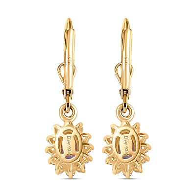 Tanzanite and White Zircon Sunburst Lever Back Earrings in Vermeil Yellow Gold Over Sterling Silver 1.50 ctw