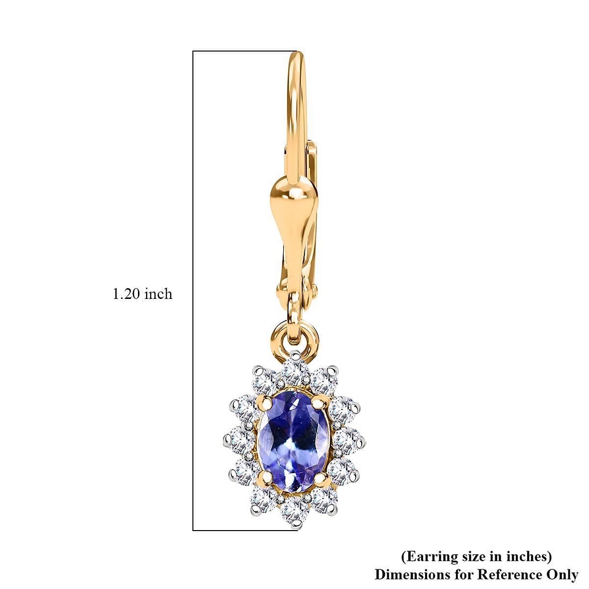Tanzanite and White Zircon Sunburst Lever Back Earrings in Vermeil Yellow Gold Over Sterling Silver 1.50 ctw