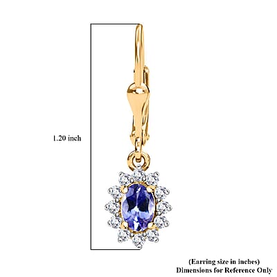 Tanzanite and White Zircon Sunburst Lever Back Earrings in Vermeil Yellow Gold Over Sterling Silver 1.50 ctw
