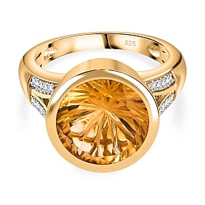 Brazilian Citrine and White Zircon 6.13 ctw Ring in Vermeil Yellow Gold Over Sterling Silver (Size 9)
