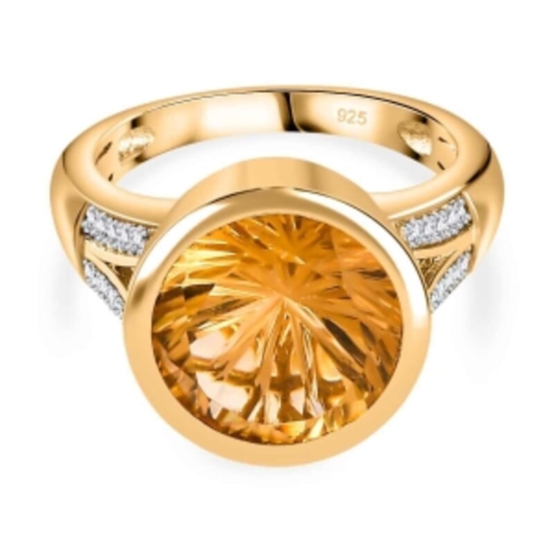 Brazilian Citrine and White Zircon 6.13 ctw Ring in Vermeil Yellow Gold Over Sterling Silver (Size 9)