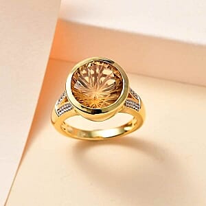 Brazilian Citrine and White Zircon 6.13 ctw Ring in Vermeil Yellow Gold Over Sterling Silver (Size 9)
