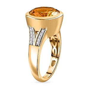 Brazilian Citrine and White Zircon 6.13 ctw Ring in Vermeil Yellow Gold Over Sterling Silver (Size 9)