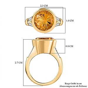 Brazilian Citrine and White Zircon 6.13 ctw Ring in Vermeil Yellow Gold Over Sterling Silver (Size 9)