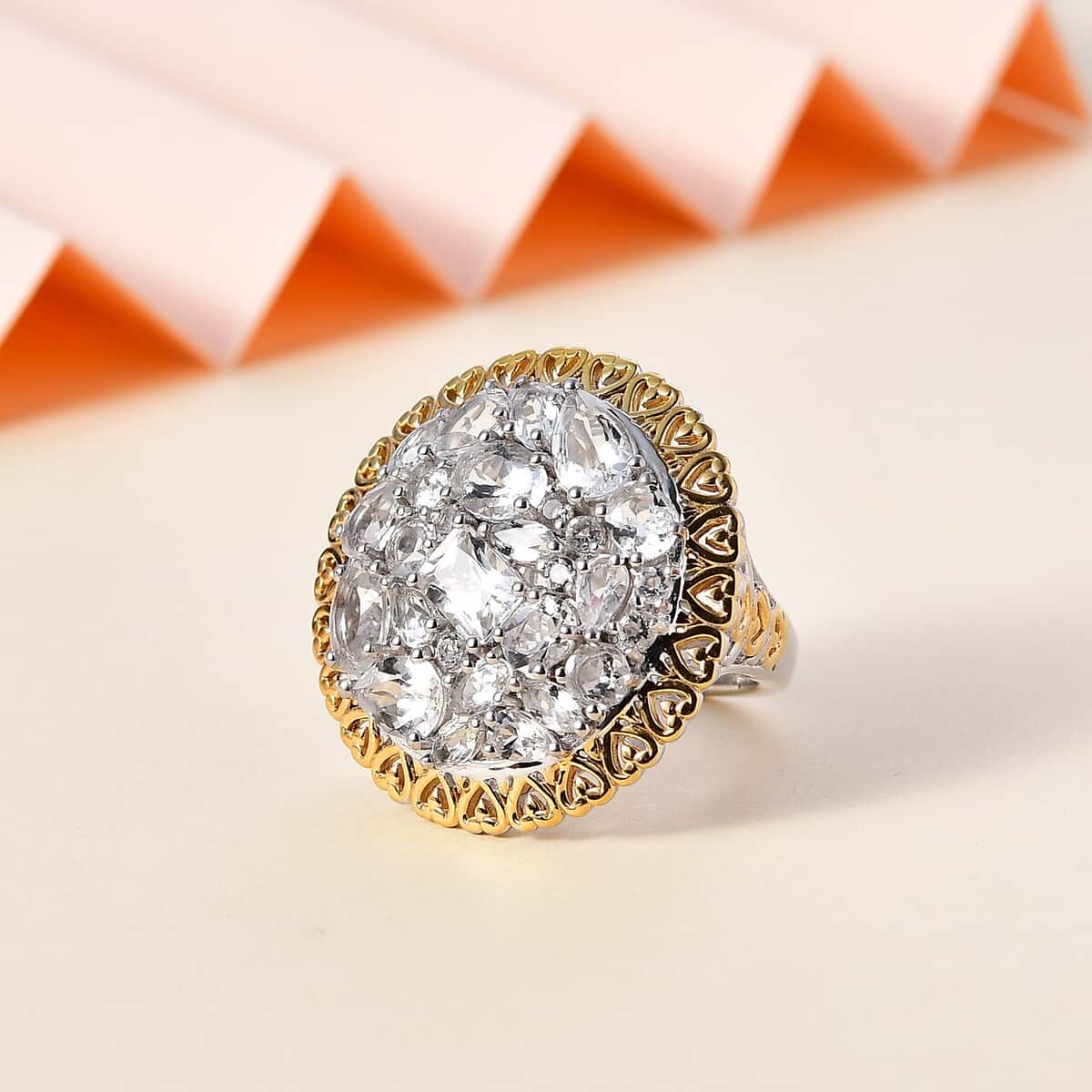 Brazilian Petalite Vintage Glamour Ring in 18K Vermeil YG and Rhodium Over Sterling Silver (Size 6.0) 6.50 ctw image number 1